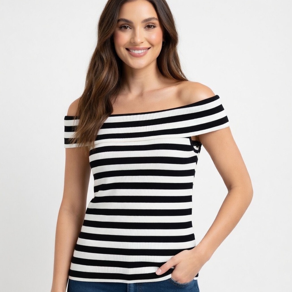 Banana Republic black and white striped off-the-shoulder top